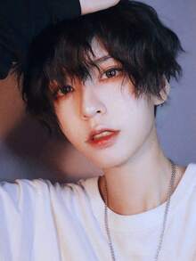 Men Synthetic Short Black Fireworks Perm Short Wave Curly Men Wig Anime Game Cosplay Fluffy Heat Resistant Wig For Daily Party White Blonde Cold Brown