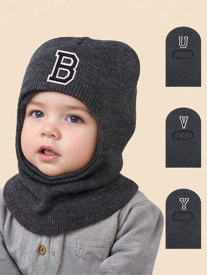 1 peça de chapéu de malha para bebê com 26 letras, um chapéu macio, quente e confortável, moderno, adequado para meninos e meninas para esportes de outono e inverno e atividades ao ar livre.