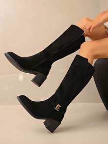 2025 Autumn/Winter New Retro Over-The-Knee High Shaft Riding Boots For Women, Thick Heel Long Boots With Belt Buckle, Western Cowboy Boots