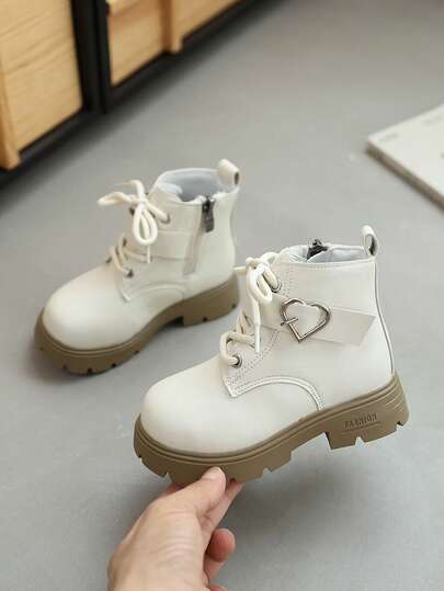 New Round Toe Children's Boots, Casual Retro Flat Bottom Girls' Short Boots, Non-Slip Wear-Resistant Big Kids' Shoes, Girls' Students' Punk Boots
