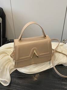 1 Nuova mini borsa alla moda con texture in tessuto PU di colore solido, borsa quadrata con chiusura a ribalta, stile occidentale semplice, elegante borsa a tracolla con cinturino regolabile e rimovibile.