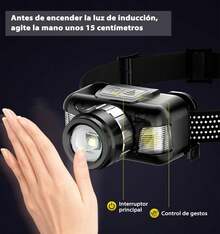 Lámpara de Cabeza Recargable Lámpara para Cabeza,4 Modos Commutable, Linterna Frontal Portátil Que Cabe En tu Bolsillo para Camping, LED Lámpara Frontales con Sensor de Movimiento - 1 - Ver 8