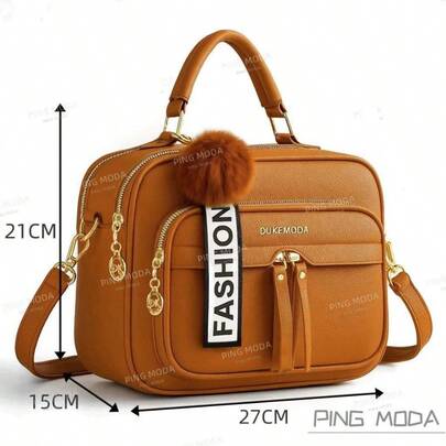 Bolsa Feminina Com Chaveiro Pompom Espaçosa Tira Colo Faixa de Mão De Couro Tranversal DEC6014#