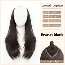 16 英寸长层次接发合成夹式接发棕色黑色深棕色假发耐热天然假发女士日常佩戴 1 件