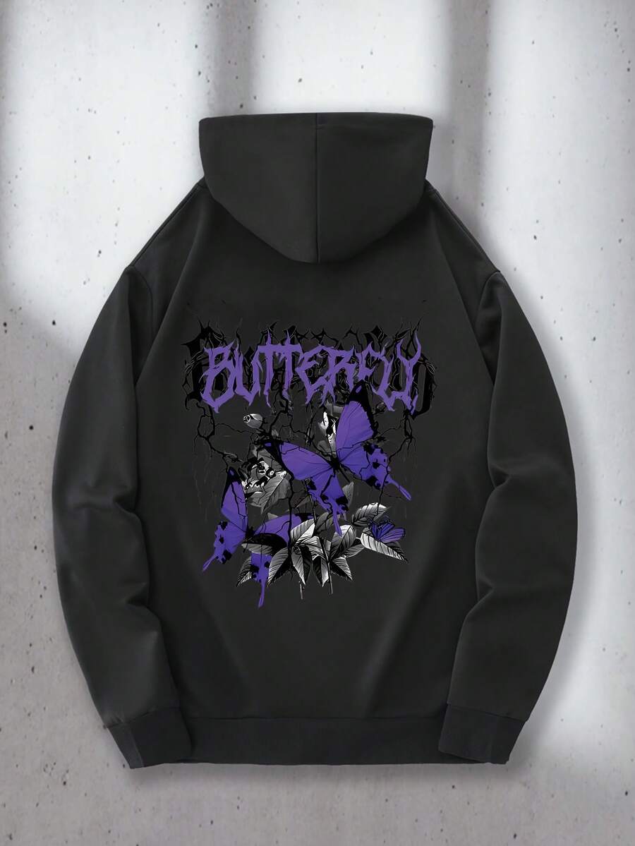 Sudadera con Capucha para Hombre de Peso Pesado - Estilo Gótico con Diseño de Letras y Murciélagos en la Espalda, Bolsillo Canguro, Estilo Casual de Calle para Todas las Estaciones, Artesanía de Alta Costura Duradera, Moda Urbana Negra para el Hogar (Jóvenes) - Cuidado Fácil, Ajuste Regular, Manga Larga, Talla - Negro - Ver 1