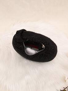 A Glittering Moon Shaped Purse, Elegant Party Clutch Bag With Abacus Design, Bling Bling Rhinestone Women's Handbag, Chic Casual Shoulder Bag, Sparkling Glitter Bag, An Interesting Gift For Women On Valentine's Day , Wedding - Black - View 7