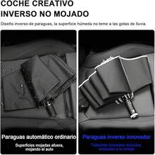Paraguas Automático Plegable ,Contrarrestar Tira Reflectante,Paraguas de Bolsillo Reforzado con Luz LED - Azul - Ver 8