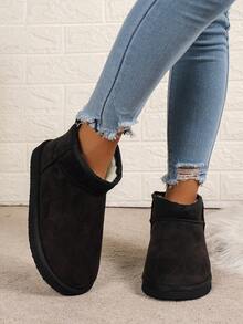 Women's Solid Color Casual, Warm, Lightweight And Comfortable Thick-Soled Short Snow Boots For Autumn/Winter - Black - View 3