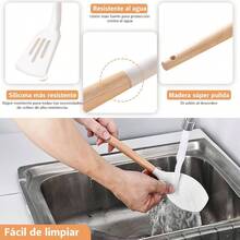 14 PCS Juego de Utensilios de Cocina de Silicona, Juego de Utensilios de Silicon con Mangas Antiadherentes, Resistentes al Calor, sin BPA, esptula/volteador/batidor/cuchara/soporte Blanco - Blanco - Ver 7
