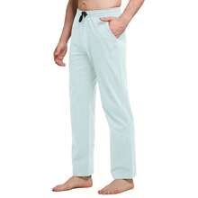 Baleaf Men's Sweatpants Casual Lounge Cotton Pajama Yoga Pants Open Bottom Straight Leg Male Sweat Pants With Pockets{"Size_name":"3X-Large","Color_name":"A-LightBlue"} - A-lightBlue - 查看 4