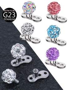 1pc Shiny Crystal Ball Dermal Anchor Titanium Low Allergy Piercing Jewelry, Suitable For Daily Wear