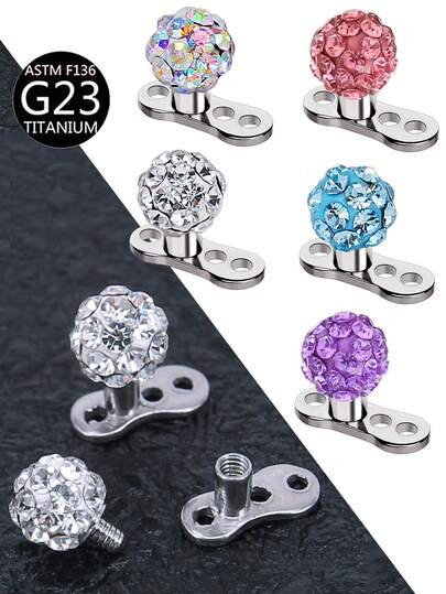 1pc Shiny Crystal Ball Dermal Anchor Titanium Low Allergy Piercing Jewelry, Suitable For Daily Wear