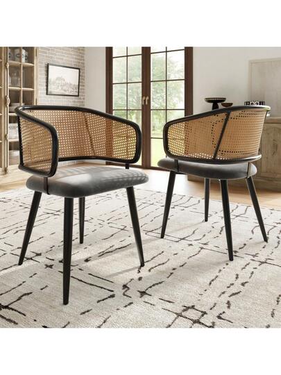 Dining Chairs, Chairs Rattan Backrest, Fluwelen Cushion Seat Cushion, Com Tafel Breathable, Moderne Restaurants, Living Rooms Cafes