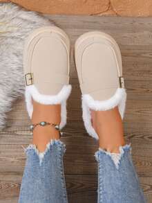 Chinelos Internos Antiderrapantes com Sola Grossa e Forro Felpudo, Sapatos Quentes e Felpudos para a Casa no Inverno