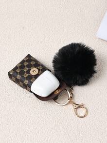 时尚百搭包袋挂饰、迷你耳塞袋、女士手提包挂饰、蓬松绒球迷你包钥匙扣 - 咖啡 - 查看 7