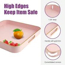 Pink Serving Trays, Decorative Serving Tray With Handles, Coffee Table Rectangular Trays Plastic Tray Ottoman Bathroom, Living Room, 15. U201Dx 10.2u201Dx1.37u201D - Hồng + 13" x 13" x 1,6" - Xem 4