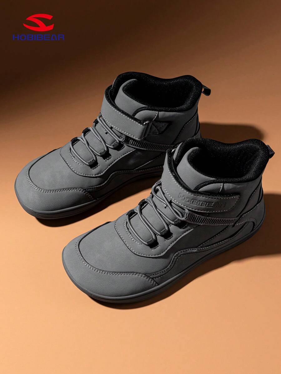 HOBIBEAR (Si sus pies son anchos o tienen el arco alto, pida una talla talla grande) Zapatillas deportivas para adolescentes niños y niñas, zapatos descalzos con caja de dedos ancha, zapatos cómodos para caminar con , suela de goma completa antideslizante y transpirable, fácil de poner, adecuados para la escuela, todas las estaciones, otoño/invierno - Gris - Ver 1