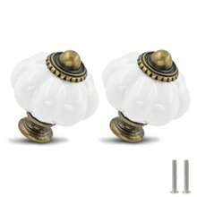 Zernmiarder Juego de 2 pomos de cerámica blanca Pomos de clóset de calabaza retro Tiradores de cajones clásico con tornillos para clóset cajón clóset y proyecto de hogar - Blanco - Ver 1