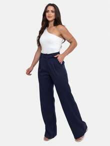 Simple Elegant Casual Polyester Zipper Pocket Button Daily Pants - Navy Blue - View 3