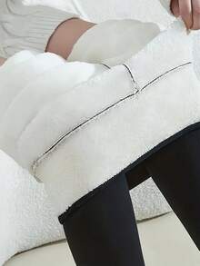 Christmas  Halloween    Fashionable    Warming  Soft    Fabric    Winter    Winter Fleece-Lined Thermal Pants Fleece-Lined Yoga - 黑色 - 查看 4