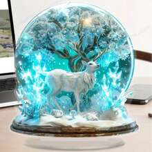 لوحة أكريليك بتصميم بوهيمي بشكل غزال مع كرة بلورية زرقاء - مثالية لديكور المنزل والمكتب، بأسلوب المزرعة، هدية عيد الميلاد المثالية