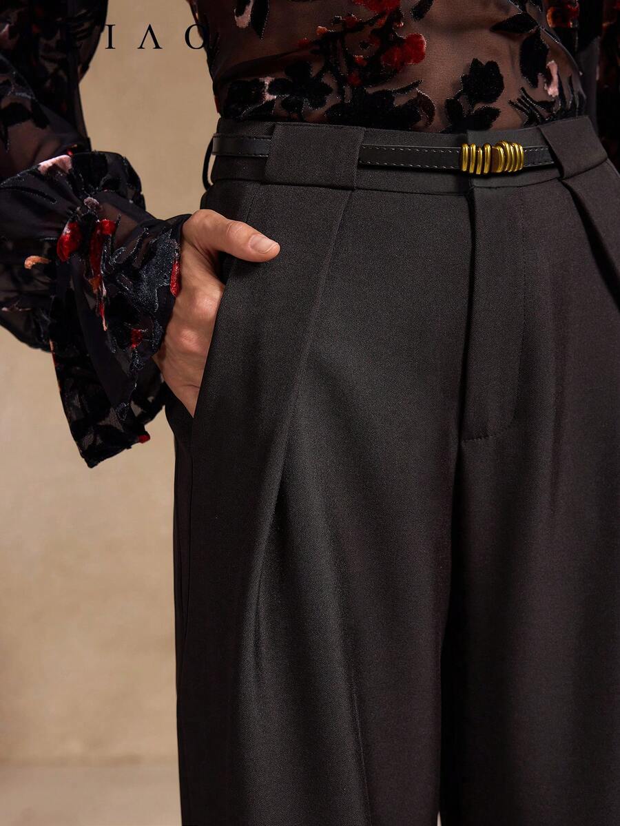 Aliao minimalistische hochtaillierte Taschen Maxi Gerade Hose, Gerichtsstil, auffallend, Halloween, Business Lässig Frau, Valentinstag, elegante Damen, Herbst & Winter