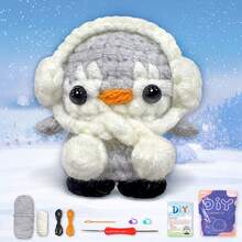 Set de 3 kits de material de ganchillo con diseños de gato y pingüino, kit de animal de peluche tejido a ganchillo lindo, regalo de cumpleaños, kit de animal de ganchillo para principiantes que incluye tutoriales en video, hilo, marcadores de costuras e instrucciones (accesorios en color aleatorio)