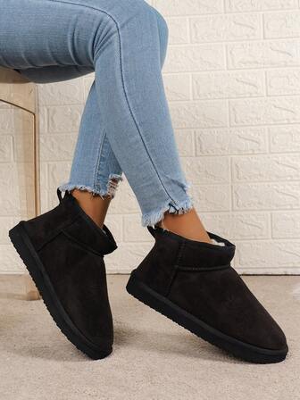 Women's Solid Color Winter Warm Thermal Lined Anti-Slip Lightweight Comfortable Thick Sole Short Snow Boots