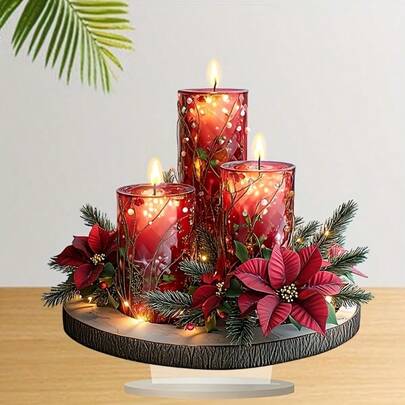 Christmas Boho-Chic Acrylic Christmas Candle & Floral Decor - Versatile Tabletop Accent For Home, Bedroom, Living Room | Perfect Holiday Gift, No Power Needed Christmas Decorations Winter Room Decor