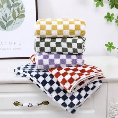 5 paquets de serviettes à carreaux, 35 cm x 75 cm, serviettes de bain/de visage absorbantes et douces de couleurs variées (vert/rouge/jaune/violet/noir), convenant pour la salle de bain, la cuisine et un usage quotidien, pouvant également être utilisées comme cadeaux d'Halloween et de Noël, 420 g/m²