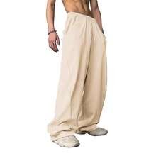 WZIKAI Men's Baggy Sweatpants Elastic Waist Drawstring Wide Leg Sweatpants Casual Loose Baggy Joggers With Pockets{"Size_name":"Large","Color_name":"Beige"} - Màu be - Xem 3