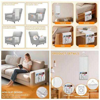 Sofa, Couch Armset Non - Slip Organizer Suitable Of Reclining Couch, Sofa Armrest Caddy With 5 Pockets Magazine, Phone, TV Remote Control Coffee