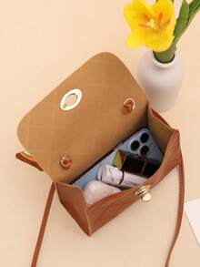 Women's Small Handbag With Embossed Plaid Pattern, Suitable For Daily Outings, Comes With Scarf - Brown - View 7