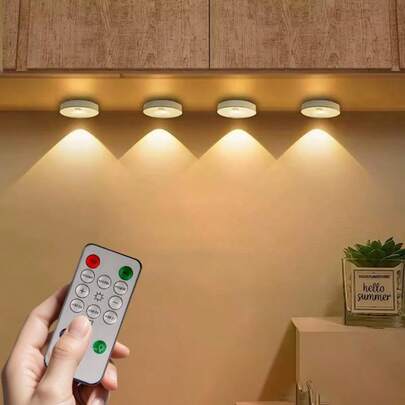 1/3/6个装 LED 圆形夜灯，冰球灯，橱柜灯，带遥控器和按钮的 LED 射灯，USB 充电橱柜灯，适用于衣柜、橱柜、厨房、卧室墙壁、走廊、卧室装饰、厨房照明、氛围照明 (250mAh)