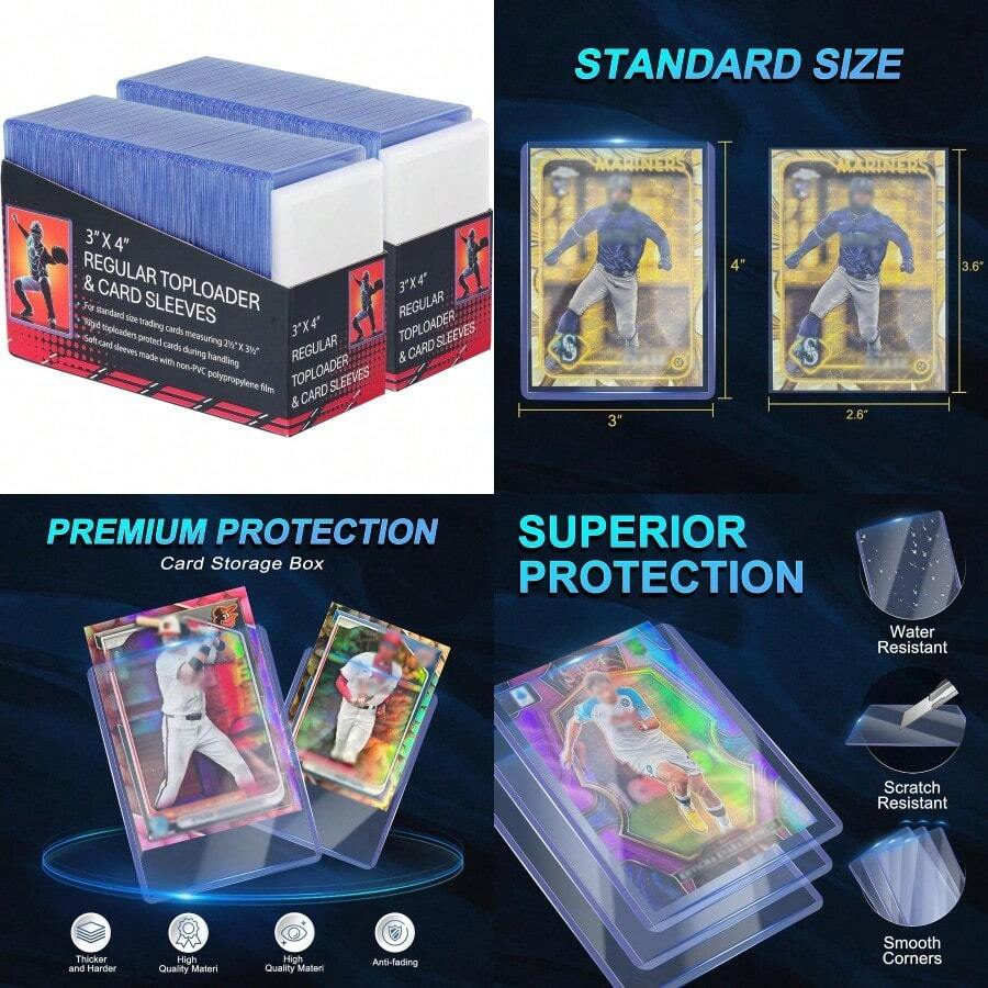 YC 400 Card Sleeves Top Loaders For Cards3"X4" Baseball Card Protectors Premium Toploaders For Cards Hard Plastic Card Holder For Trading Sports Football Game Cards 200 Hard Sleeves+200 Penny Sleeves Fashion - 藍色 - 查看 1