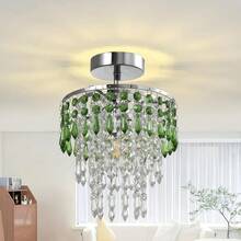 特制绿色八角珠泪滴形水晶吊灯，迷你金色走廊复古吸顶灯，树枝吊灯，半吸顶式吸顶灯，现代厨房和卧室吸顶灯具，E14灯座（不含光源） - 20厘米/7.87英寸 - 查看 12