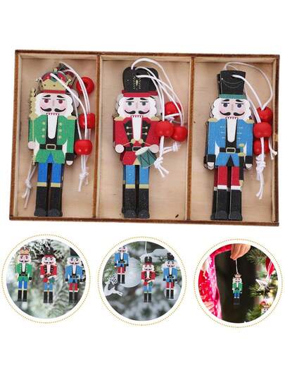 9pcs Christmas Nutcracker Decorations, Wooden Hanging Ornaments For Decorating Christmas Tree, Wall, Fireplace, Holiday Crafts, Christmas Celebration, Home Yard Decor, Christmas Living Room Decor, Create Christmas Atmosphere