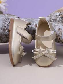 1 par de zapatos de princesa para niñas, con parte superior de cuero brillante, punta redonda, decoración de lazo, lindos y dulces, adecuados para vestidos de princesa, fiestas de cumpleaños, actuaciones, bodas, uso en interiores y exteriores