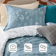 Queen Comforter Set - Sage Green Bed Set, 3 Pieces Cute Floral Bedding, 1 Soft Reversible Botanical Flowers Comforter And 2 Pillow Shams KF - B - 查看 3