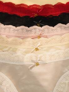 4pcs Women's Underwear, 2025 New Breathable Soft Cotton Panties, Solid Color Mid-Rise Ladies Briefs, Lace Patchwork Sexy Smooth Sports Underwear, Simple Women's Lingerie