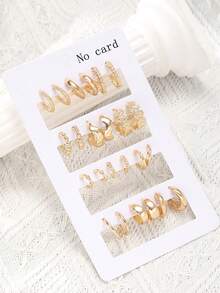 12 对复古风格合金开口 C 形环几何纹理水钻装饰女式耳环套装，节日和日常礼物（不含卡）