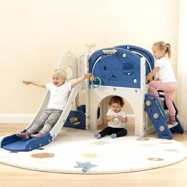 Advwin Advwin 8 In 1 Kids Slide Toddler Indoor Outdoor Playground Blue