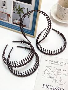 4 件装女士波浪形塑料齿发箍 - 棕色发饰，适合女性和女孩，休闲时尚发带，日常佩戴，派对，婚礼，美容，化妆，发箍，女士头饰 - 彩色 - 查看 5