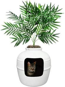 Good Pet Stuff, la Caja de Oculta, Plantas Artificiales y Caja de Cerrada para Gatos, Filtro ventilado y de Olor, fácil de Limpiar, Gamuza Negra - Gris - Ver 13