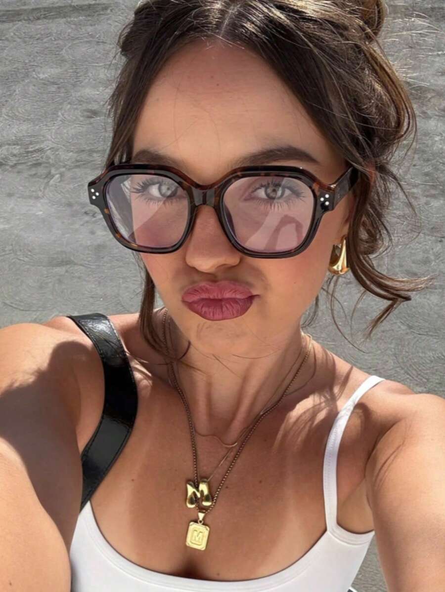 1 Stück Damen Geometrischer Kunststoffrahmen Boho Moderner Einfacher Stil Klassisch Ästhetisch Klare Brille für Schule, Alltag, Büro, Lesen, Dekoration, geeignet für alle Gesichtsformen - Verschiedenfarbig - Übersicht 1