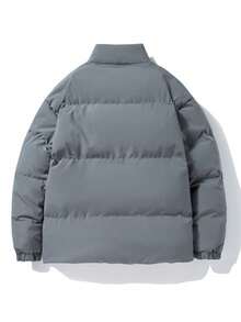 2025 New Men's Solid Color Casual Simple Long Sleeve Padded Coat, Warm Stand Collar Winter Coat - Light Grey - View 2