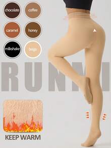Women's High-Waist Fake Sheer Fleece-Lined Tight Leggings - Non-See-Through, Stretchy Comfortable, Tummy-Control & Butt-Lifting, Warm For Cold Weather Layering, Durable - Màu be - Xem 1