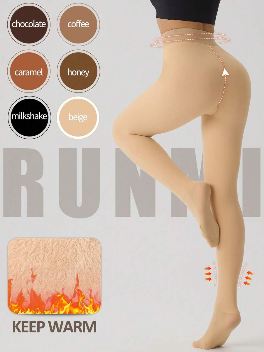 Women's High-Waist Fake Sheer Fleece-Lined Tight Leggings - Non-See-Through, Stretchy Comfortable, Tummy-Control & Butt-Lifting, Warm For Cold Weather Layering, Durable - Màu be - Xem 1
