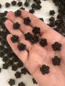 Flower Bead Passing Open Button 12 And 18mm - 黑色 12mm 50個 - 查看 2