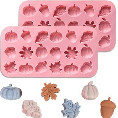 1 pieza de moldes de silicona con diseño de otoño para chocolate, con forma de hojas de arce, bellotas y calabazas en 3D, con 36 cavidades para hacer chocolates, dulces, pudines y gelatinas con tema de Acción de Gracias y cosecha